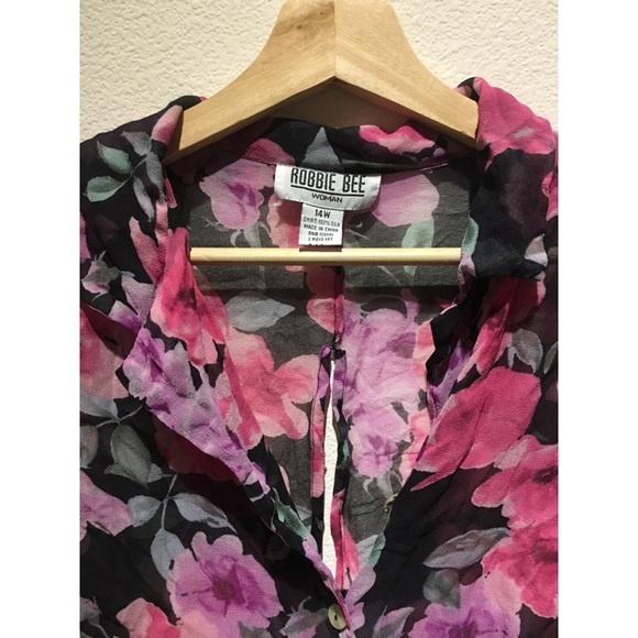 Robbie Bee Silk Floral Pink and Black Top - Picture 4 of 8